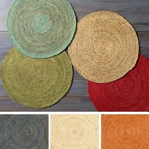 Alfombrillas de fibra de yute para decoración de mesa, manteles individuales de mesa absorbentes de calor trenzados, posavasos naturales y almohadillas redondas de 15 ", 3mm, todas las estaciones - Product Image 1