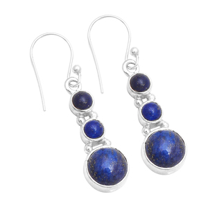 Pendientes colgantes de tres piedras de Plata de Ley 925 con lapislázuli Cab forma redonda piedra preciosa anillo de fiesta de boda de moda para mujer - Product Image 2