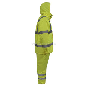 Ensemble imperméable jaune haute visibilité, léger, en polyester et coton, veste et pantalon, logo personnalisable, PERSONNALISÉ - Product Image 3