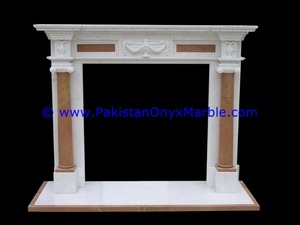 เตาผิงหินอ่อนตกแต่ง สีดำและสีทอง, หินหลายชนิด, ไม้สักพม่า - Product Image 3