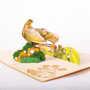 การ์ด kirigami แบบทำมือพิมพ์ลาย3D การ์ดรูปสัตว์ไก่ไก่ในฟาร์มป๊อปอัพหัตถกรรม - Product Image 1