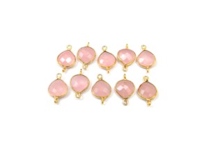 Calcédoine rose en forme de coeur Double caution plaqué or fabrication de bijoux multi-pierres naturelles bijoux faits à la main connecteur de lunette - Product Image 6