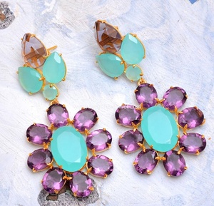 Estilo lindo 925 Plata de ley sólida hecha a mano amatista Natural cuarzo hidro piedra preciosa chapado en oro gota pendiente mujeres - Product Image 2