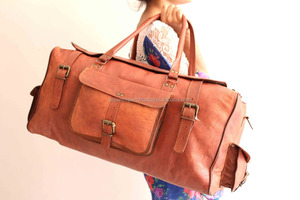 Bagage personnalisé à rabat en cuir de chèvre fait à la main de 22 pouces Sacs de voyage Vintage de haute qualité en cuir véritable Transit Sacs de nuit - Product Image 4