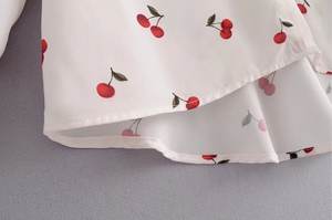 Las mujeres estilo salvaje cereza imprimir suelto blanco camisa de manga larga superior - Product Image 6