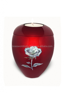 Soporte de té azul con urna de cremación rosa de Brassworld, suministros funerarios de la India - Product Image 4