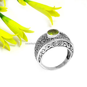Peridot Gemstone 925 Sterling Silver Ring Classic Fashionable Silver, Rhodium Plated Ring <b>for</b> <b>Wedding</b>, <b>Gift</b>, Party <b>for</b> Unisex - Product Image 2