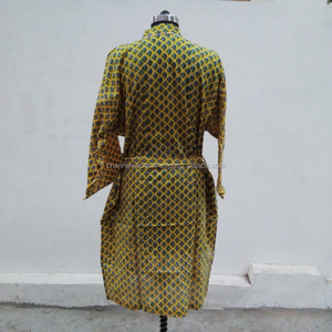 High Quality Cotton Block Printing Fabric Kimono With Wrap Design Belt Tie Waist, Pockets Bathrobe Lounge Spa Women Accessories - Product Image 3