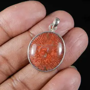 2018 Just Perfect !! Sarrah Red Horn Coral 925 Sterling Silver Pendant,Wholesale Handmade Bezel Setting Jewelry Pendant SIPN1074