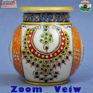 Article de cadeau décoratif Kalash en marbre de travail Kundan pour Pooja, cadeau de retour de mariage indien, pendaison de crémaillère et cérémonies traditionnelles - Product Image 4