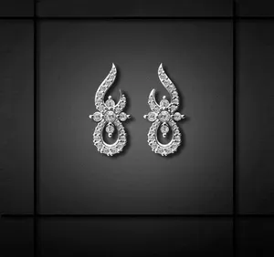 14K 화이트 골드 리얼 다이아몬드 박힌 독특한 디자이너 귀걸이 최고의 가격
