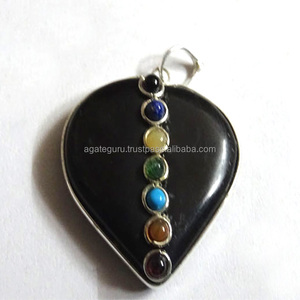 Colgante de corazón de Metal de 7 Chakras de estilo Punk con collares de cadena de plata tibetana con patrón de constelación budista de perla de ágata - Product Image 1