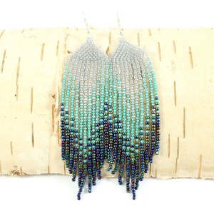 Pendientes largos con cuentas, pendientes colgantes, pendientes estilo suroeste, hechos a mano, felicidad hecha a mano - Product Image 1