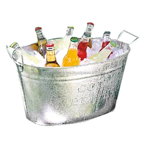 Seau à glace en métal galvanisé Forme ovale Argent Refroidisseur à vin pour la maison Bar et articles de fête Seau à glace de table avec poignée - Product Image 3