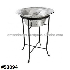 Ice Bucket With Stand <b>Galvanized</b> Wine Cooler <b>Tub</b> With Wooden Sided Handle - Product Image 4