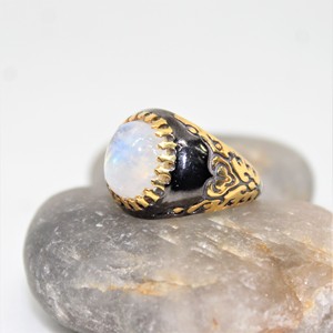 Vente chaude 18K Plaqué Or 925 En Argent Sterling Vintage Ovale Arc-En-Ciel Pierre De Lune Bague De Mariage Nouvelle Collection Noir Rhodium Parties - Product Image 4