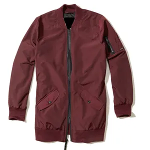 बॉम्बर बड़े नायलॉन लंबी लाइन जैकेट विस्तारित बॉम्बर जैकेट के लिए लाल रंग लंबी बॉम्बर जैकेट पुरुषों