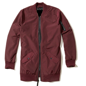 High Street Winter Canvas Oversized Nylon <b>Long</b> Line Bomber <b>Jacket</b> Maroon for <b>Men</b> - Product Image 1