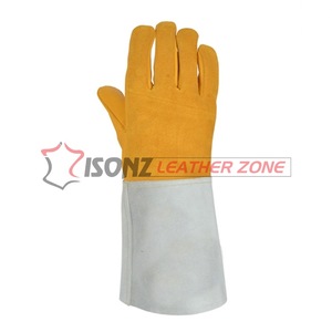 Gants de soudage TIG en cuir de vachette jaune personnalisés, à manchette droite, épaisseur 1,2 mm, 14 pouces, pour soudeur à l'argon, grillades et four - Product Image 6