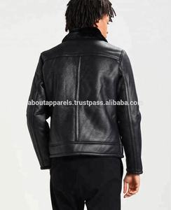 Venta al por mayor de abrigos de chaqueta de moto de piel de oveja auténtica personalizada colección de invierno con cremallera de talla grande opción a granel barata - Product Image 5
