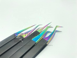 Pince à épiler d'extension de cils en acier inoxydable durable japonaise arc-en-ciel noir personnalisée en gros marque privée chaude - Product Image 3