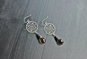 925สเตอร์ลิงเงิน Smoky ควอตซ์พลอย Filigree ต่างหู - Product Image 3