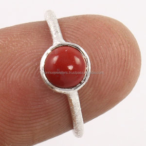 Cabochon de corail naturel (S) Bague délicate en argent sterling massif 925 Choisissez n'importe quelle taille de forme ronde Prix de gros - Product Image 2