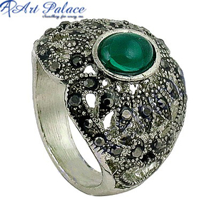 Pierre précieuse d'onyx vert naturel en gros en vrac traditionnel 925 bague en argent sterling faite à la main bagues fines pour les filles - Product Image 2