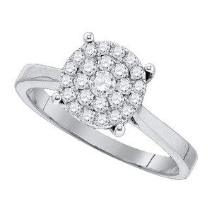 0.60 TCW Diamond Cluster <b>Ring</b> | 14K White Gold Round Halo Style Engagement <b>Ring</b> with Accents Prong <b>Set</b> Fine Jewelry <b>Women</b> Gift - Product Image 1
