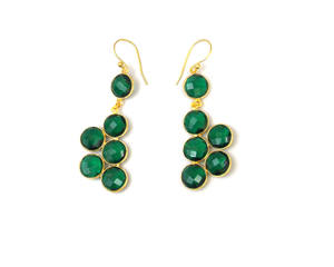 Belle forme ronde en quartz vert plaqué or bijoux faits à la main faisant des boucles d'oreilles multi-pierres naturelles - Product Image 5