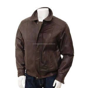 Chaqueta Bomber de piel de oveja marrón para hombre, ropa de invierno con características transpirables para estaciones frías - Product Image 1