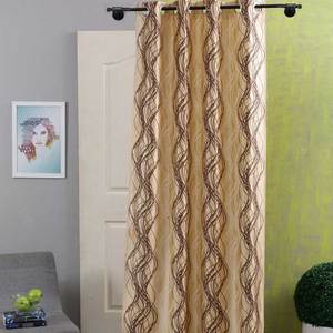 Cotton Spiral Brown and <b>Gold</b> Printed Luxury <b>Curtains</b> - Product Image 1