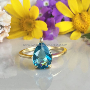 แหวนพลอยสีฟ้าบุษราคัม925เงินแท้ทำด้วยมือชุบทองสวยงามเครื่องประดับแฟชั่นที่ไม่ซ้ำกัน - Product Image 1