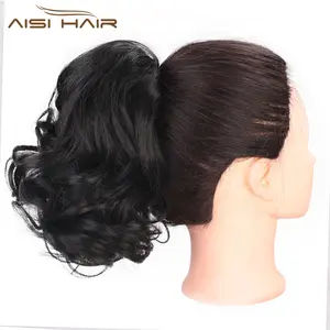 Aisi Haar Hittebestendige Vezel Synthetisch Krullend Pruik Paardenstaart Koord Korte Grote Golf Pony Tail Clip In Krullend Haar Broodje