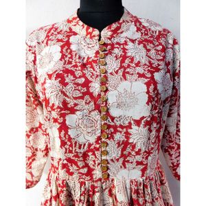 Robe longue pour femme grande taille, imprimée à la main, vêtements de plage, robe de soirée, fente devant, bouton de fermeture, 100% coton, couture artisanale - Product Image 3