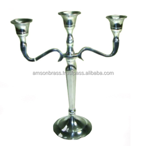 Candelabro hecho a mano de diseño de lujo Candelabro de 3 brazos de aluminio sólido plateado - Product Image 4