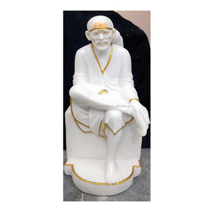 Statue de Sai Baba assis en marbre - Product Image 1