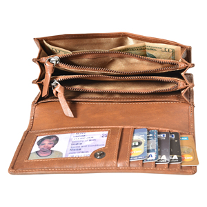 Hot Sale Genuine Leather Brown RFID Blocking <b>Clutch</b> Wallet for Women Multi Card Holder and Coin Pocket Available For Sale - Product Image 3