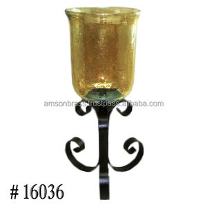 เชิงเทียนแก้วทรงทันสมัยพร้อมฐานโลหะเหล็ก - Product Image 3