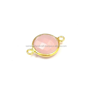 Lunette à breloques en quartz rose pour la fabrication de bijoux, connecteur bohème fait main, plaqué or, pierres précieuses - Product Image 1