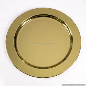 Assiettes de présentation en métal plaqué or de haute qualité, forme ronde, coloration dorée, assiette de service avec perles de luxe - Product Image 1
