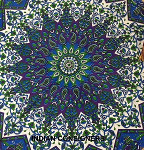Étoile verte Mandala Roundie tapisserie coton tenture murale pour la décoration intérieure serviette de plage literie nappe par les expéditeurs indiens - Product Image 5
