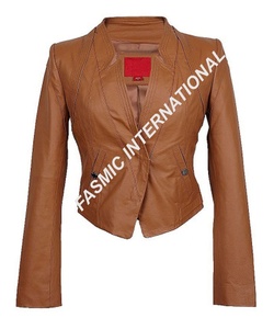 Chaqueta ajustada de cuero marrón para mujer, abrigo personalizado - Product Image 5