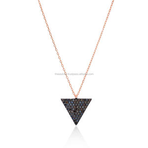 Triangle Geometric Shape Black Zircon Stone Pendant <b>Charm</b> <b>Necklace</b> Turkish Handcrafted Wholesale Jewelry 925 Sterling Silver - Product Image 1