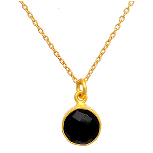 Round Shape <b>Black</b> Onyx Gemstone 925 Silver Gold Plated <b>Necklace</b> Jewelry - Product Image 1