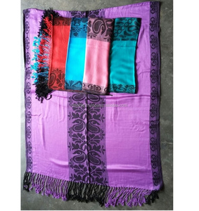 Jacquard Border Straps Shawl Elegant <b>Pashmina</b> with Intricate Design - Product Image 1