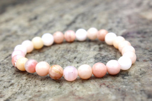 Pulsera elástica de estilo punk con cuentas redondas de piedras preciosas de 8mm de ópalo Rosa-Regalo y joyería de fiesta - Product Image 5