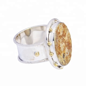 Venta al por mayor Popular de dos tonos de hojas de jaspe Eternity Vermeil anillo sólido 925 plata esterlina bisel ajuste incrustaciones para fiesta de boda - Product Image 3