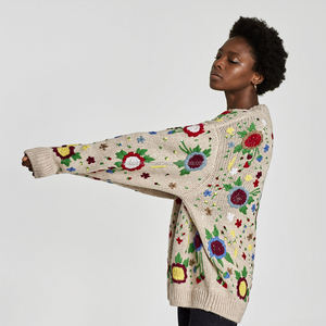 Jersey de algodón 100% personalizado con cuello en V para niñas, nuevo cárdigan cálido con bordado Floral, ropa de invierno con lentejuelas, talla grande, gran oferta - Product Image 4