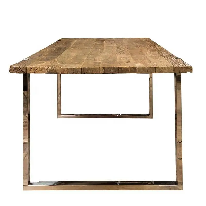 Design minimaliste nordique industriel recyclé chemin de fer dormeur meubles en bois style néerlandais solide vieille table de salle à manger en bois d'orme